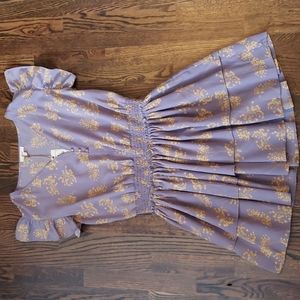 Easel Los Angeles Lavender Floral Dress Ruffle Sleeve Tiered Skirt V-Neck M